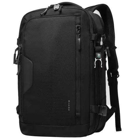 Bange Waterproof Backpack for Laptop 15.6" City Travel Expandable 55 x 35 x 21-27 cm for Airplane Men's Women's Padlock Code Compass Bottle Holder Black