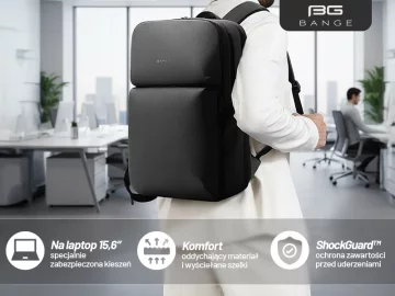 Bange voděodolný batoh na 15,6" notebook, městský cestovatel, 45x30x16 cm, do práce, do letadla, pánské, dámské, s USB portem Černá