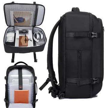 Bange Wasserdichter Rucksack für Laptops bis 17 Zoll, 47 x 29 x 17 cm, für Stadtreisen, Arbeit und Flugreisen, für Damen und Herren, mit 3 Fächern, Schwarz