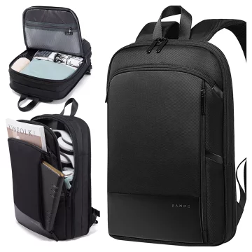 Bange Wasserdichter Rucksack für Laptops bis 15,6 Zoll, 43 x 31 x 7 cm, ideal für Stadt, Reisen, Arbeit und Flugreisen, für Damen und Herren, Schwarz
