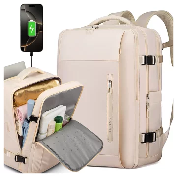 Bange wasserdichter Rucksack für 15,6-Zoll-Laptop, Stadtreisender, 45 x 30 x 16 cm, für Arbeit, Flugzeug, Herren, Damen, mit USB-Anschluss Schwarz