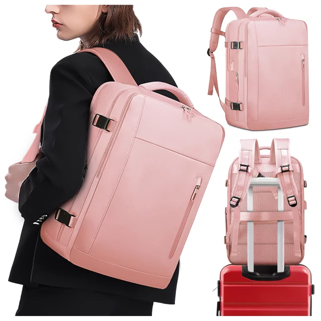 Bange Waterproof Backpack for Laptop 15.6" City Travel 46x31.5x20 cm for Work Airplane Women with USB Port Pink