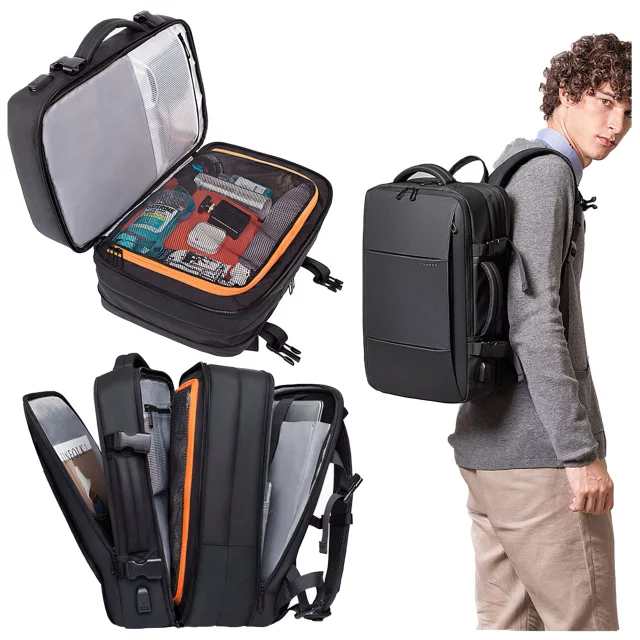 Cestovní batoh Bange BackPack business rozšiřitelný batoh Prostorná taška na 17,3" notebook s USB portem Černá