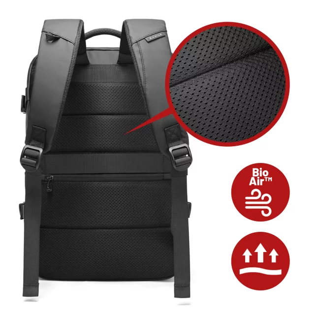 Bange wasserdichter Rucksack für 15,6-Zoll-Laptop, Stadtreisender, 45 x 30 x 16 cm, für Arbeit, Flugzeug, Herren, Damen, mit USB-Anschluss Schwarz