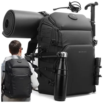 Bange wasserdichter Rucksack für 15,6-Zoll-Laptop, Stadtreisender, 45 x 30 x 16 cm, für Arbeit, Flugzeug, Herren, Damen, mit USB-Anschluss Schwarz