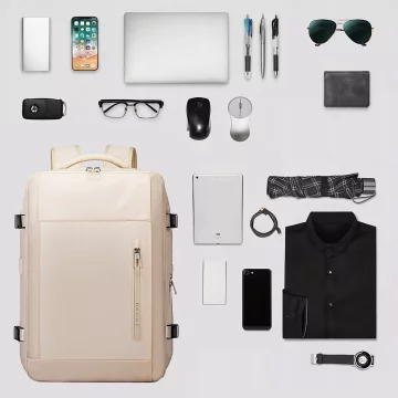 Bange waterproof backpack for a 15.6" laptop, city travel, 46x31.5x20 cm, for work, airplane, men's, women's, with a USB port, beige