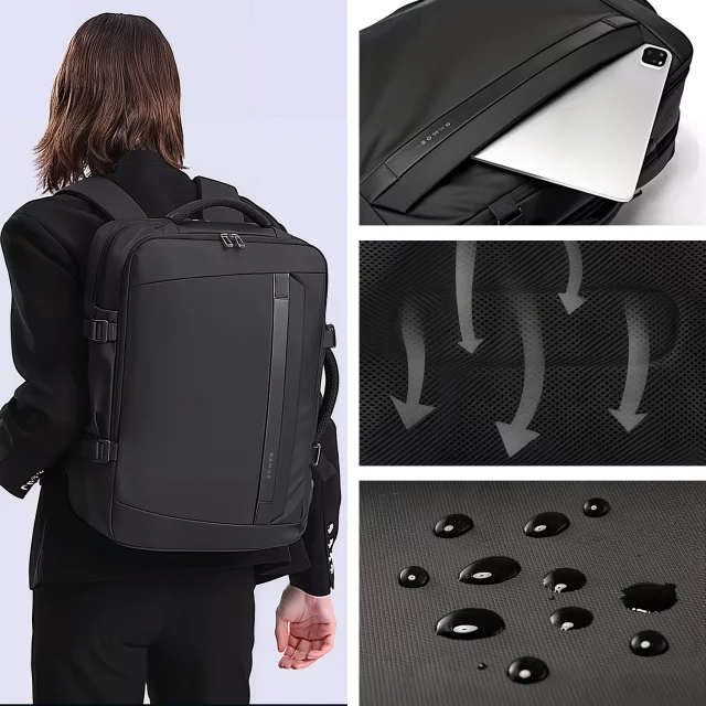 Bange wasserdichter Rucksack, Laptoptasche, 15,6 Zoll, Reisen, 47 x 31 x 20 cm, für Arbeit, Schule, Flugzeug, Herren, Damen, mit USB-Anschluss, Schwarz