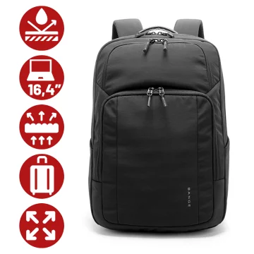Voděodolný batoh Bange 23L na notebook 16,4" – prostorný a pohodlný, odolný a prodyšný, do města i na cesty, do práce i do letadla, unisex – černý
