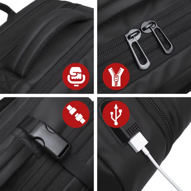 Cestovní batoh Bange BackPack business rozšiřitelný batoh Prostorná taška na 17,3" notebook s USB portem Černá