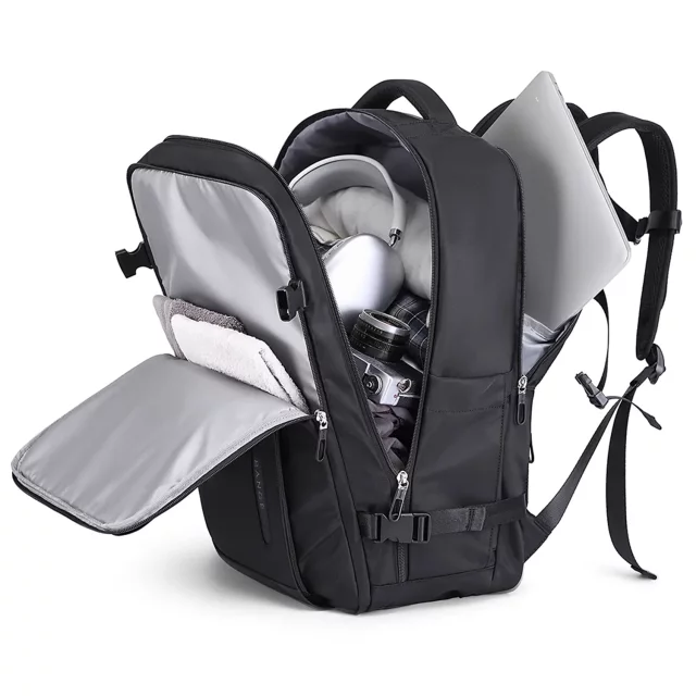 Bange wasserdichter Rucksack für 15,6-Zoll-Laptop, Stadtreisender, 45 x 30 x 16 cm, für Arbeit, Flugzeug, Herren, Damen, mit USB-Anschluss Schwarz