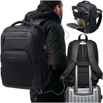 Bange wasserdichter Rucksack für 15,6-Zoll-Laptop, Stadtreisender, 45 x 30 x 16 cm, für Arbeit, Flugzeug, Herren, Damen, mit USB-Anschluss Schwarz