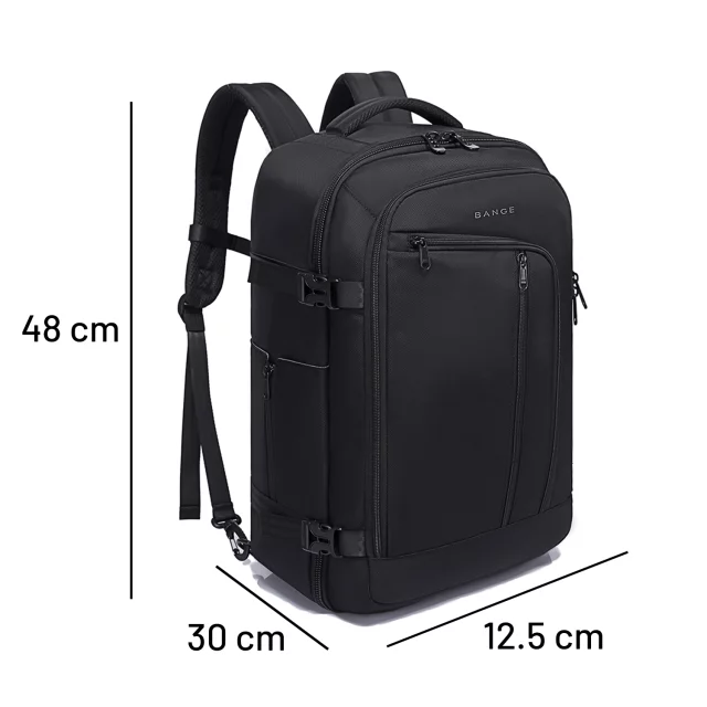 Bange wasserdichter Rucksack für 15,6-Zoll-Laptop, Stadtreisender, 45 x 30 x 16 cm, für Arbeit, Flugzeug, Herren, Damen, mit USB-Anschluss Schwarz