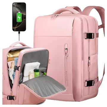 Bange Waterproof Backpack for Laptop 15.6" City Travel 46x31.5x20 cm for Work Airplane Women with USB Port Pink