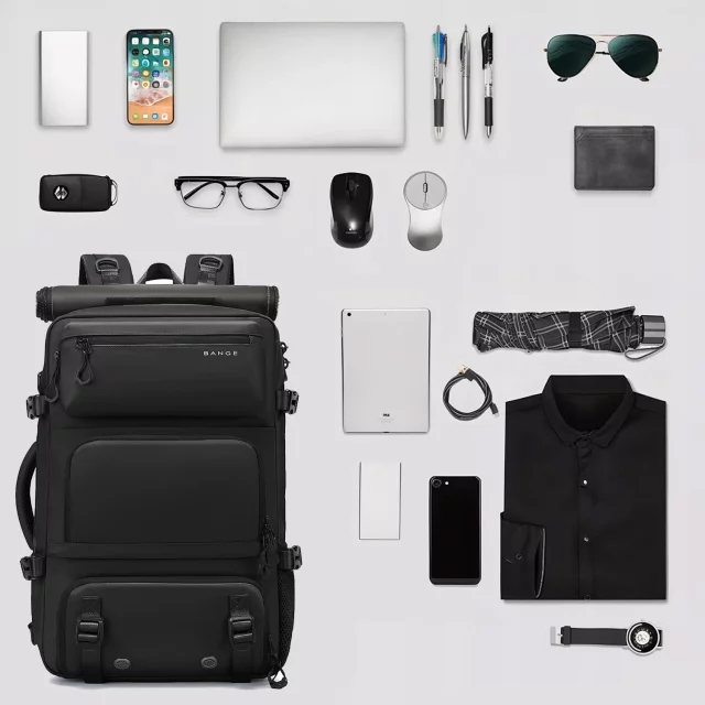 Bange 30L Waterproof Anti-Theft Backpack, City Travel, 51x32x20 cm, for Work, Airplane, Men's, Women's, with Combination Lock and Detachable Pouch, Black