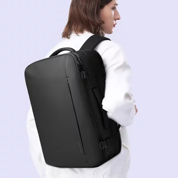 Wasserdichter Rucksack von Bange für 17-Zoll-Laptops, ideal für Stadtreisen, 47,5 x 31 x 26 cm, erweiterbar für Arbeit und Flugreisen, für Damen und Herren, schwarz