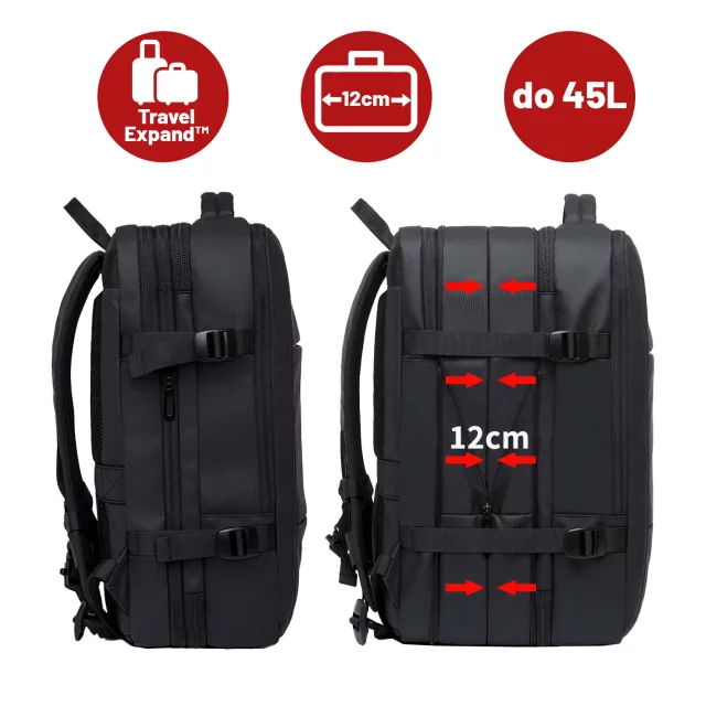 Reiserucksack Bange BackPack Business erweiterbarer Rucksack Geräumige Tasche für 17,3-Zoll-Laptop mit USB-Anschluss Schwarz