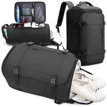 Bange wasserdichter Rucksack für 15,6-Zoll-Laptop, Stadtreisender, 45 x 30 x 16 cm, für Arbeit, Flugzeug, Herren, Damen, mit USB-Anschluss Schwarz