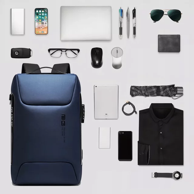 Bange Waterproof Anti-Theft Backpack for 15.6" Laptop, City Travel, 48x30x16 cm, for Work, Airplane, Men's, Women's, with USB Port and Combination Lock, Navy Blue