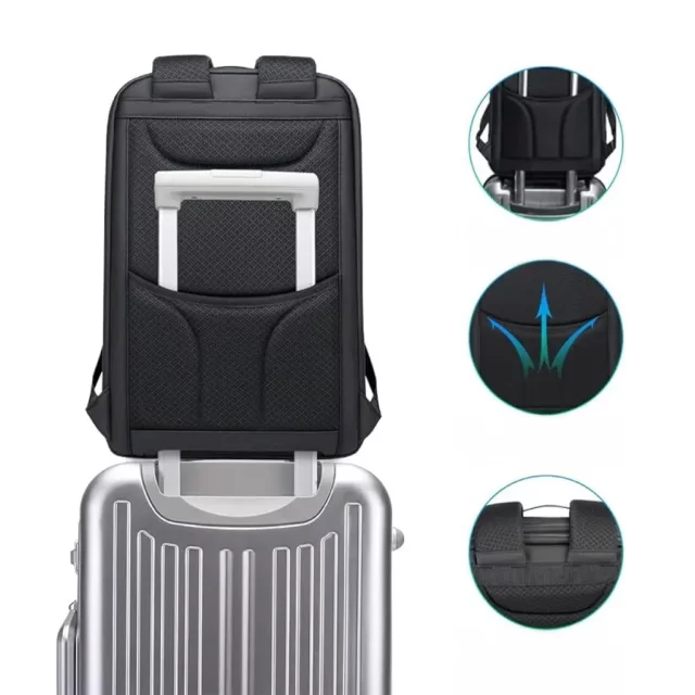 Bange Waterproof Anti-Theft Backpack for 15.6" Laptop, City Travel, 48x30x16 cm, for Work, Airplane, Men's, Women's, with USB Port and Combination Lock, Navy Blue