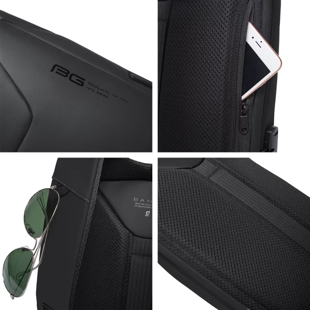 Bange wasserdichter Rucksack für 15,6-Zoll-Laptop, Stadtreisender, 45 x 30 x 16 cm, für Arbeit, Flugzeug, Herren, Damen, mit USB-Anschluss Schwarz