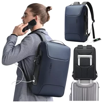 Bange Waterproof Anti-Theft Backpack for 15.6" Laptop, City Travel, 48x30x16 cm, for Work, Airplane, Men's, Women's, with USB Port and Combination Lock, Navy Blue