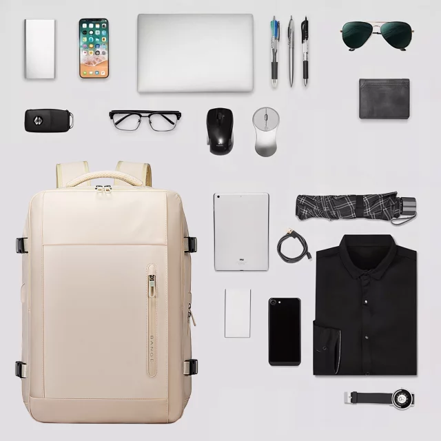 Bange waterproof backpack for a 15.6" laptop, city travel, 46x31.5x20 cm, for work, airplane, men's, women's, with a USB port, beige