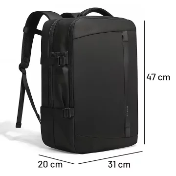 Bange wasserdichter Rucksack, Laptoptasche, 15,6 Zoll, Reisen, 47 x 31 x 20 cm, für Arbeit, Schule, Flugzeug, Herren, Damen, mit USB-Anschluss, Schwarz