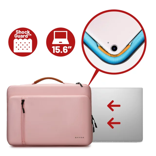 Bange waterproof bag for laptop up to 15.6" - spacious and comfortable, resistant and breathable, city and travel bag for work and plane, unisex - Pink