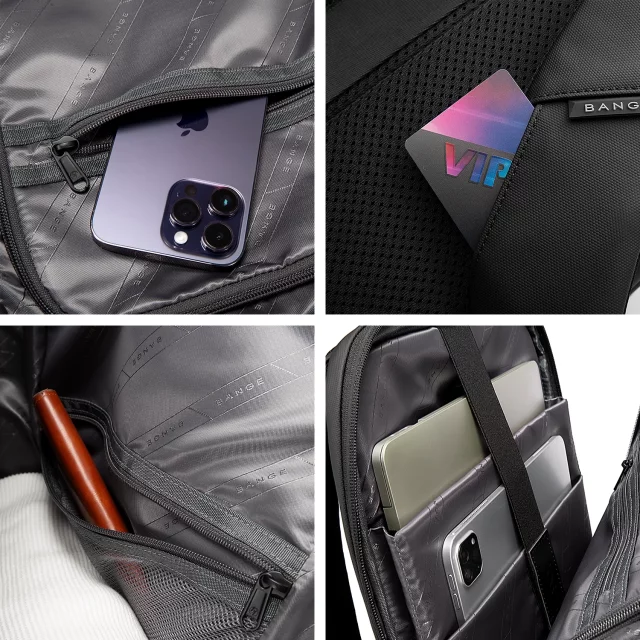 Bange wasserdichter Rucksack für 15,6-Zoll-Laptop, Stadtreisender, 45 x 30 x 16 cm, für Arbeit, Flugzeug, Herren, Damen, mit USB-Anschluss Schwarz