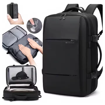 Bange wasserdichter Rucksack für 15,6-Zoll-Laptop, Stadtreisender, 45 x 30 x 16 cm, für Arbeit, Flugzeug, Herren, Damen, mit USB-Anschluss Schwarz