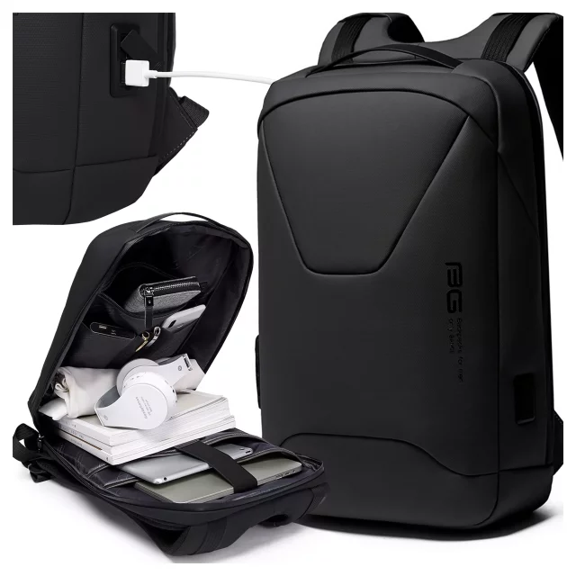 Bange Anti-theft Waterproof Backpack for 15.6" Laptop, City Travel, 46x30x15 cm for Work, Airplane, Men's, Women's, with USB Port and Combination Lock, Black