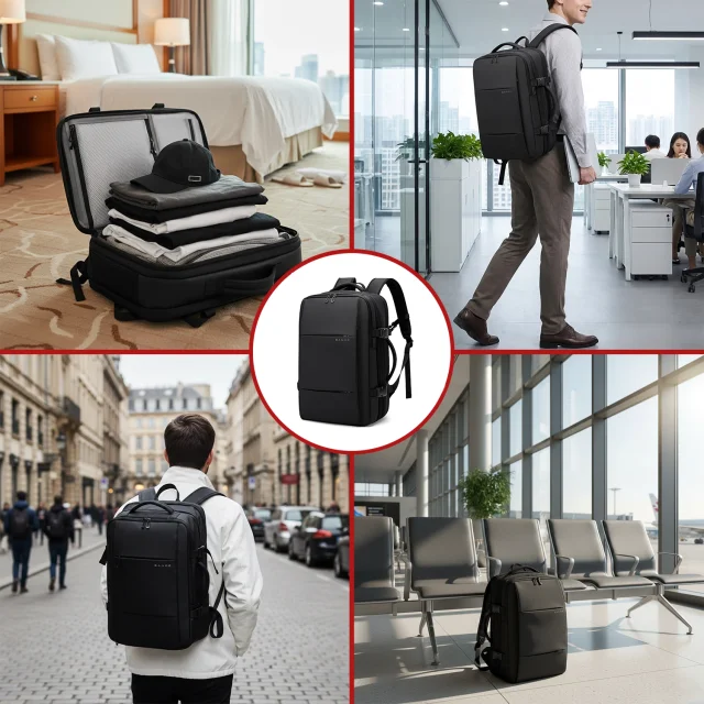 Pleacak wodoodporny Bange na laptopa miejski podróżny 46x30.5x20 cm z możliwością rozszerzenia do pracy samolotu męski damski z przegrodą próżniową + pompka próżniowa Czarny