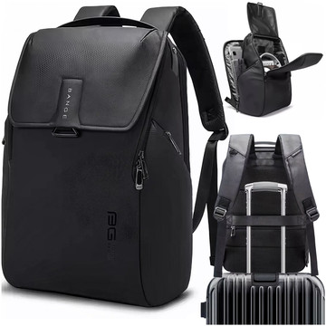 Bange Waterproof Backpack Laptop Bag 15.6" City Travel 46x30x19 cm for Work School Plane Men's Women's Black