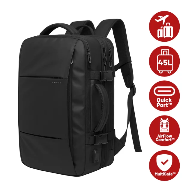 Cestovní batoh Bange BackPack business rozšiřitelný batoh Prostorná taška na 17,3" notebook s USB portem Černá