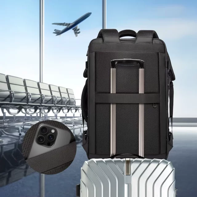 Bange waterproof backpack for a 17" laptop, city travel, 47.5x31x26 cm, expandable for work, airplane, men's, women's, black