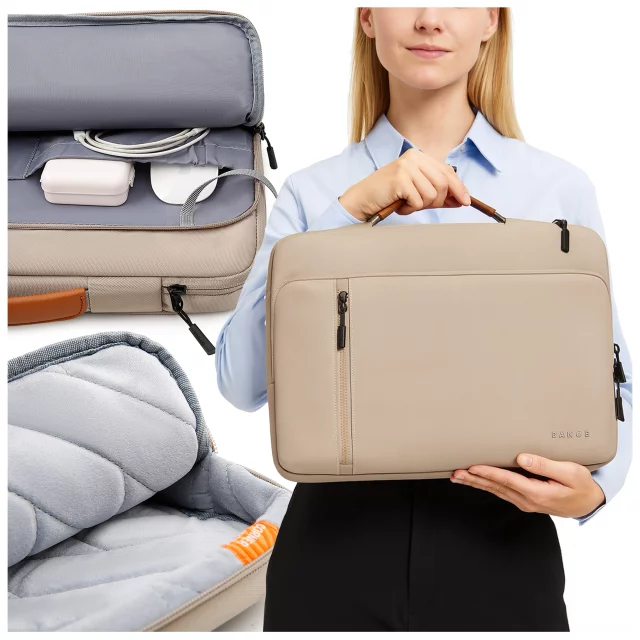 Bange waterproof bag for a laptop up to 15.6" - spacious and comfortable, resistant and breathable, city and travel bag for work and the plane, unisex - Beige