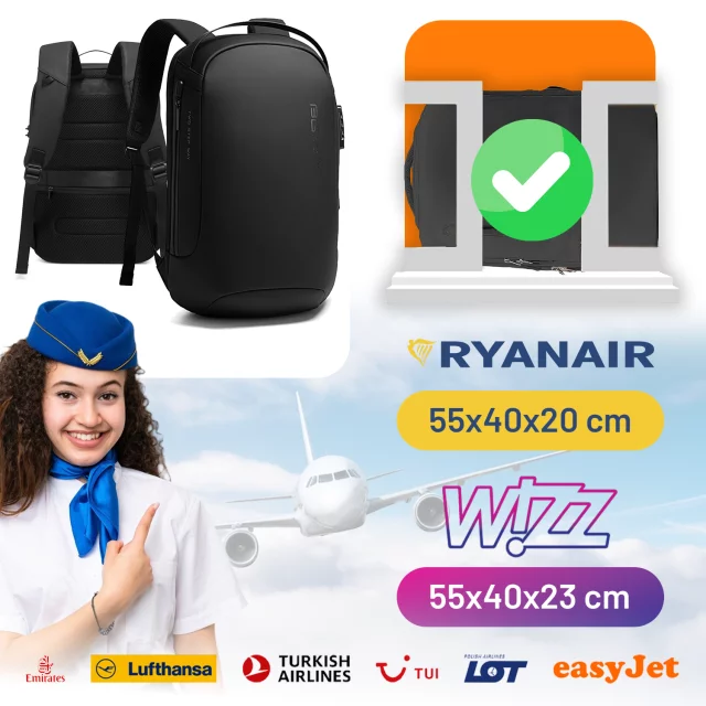 Bange voděodolný batoh na 15,6" notebook, městský cestovatel, 45x30x16 cm, do práce, do letadla, pánské, dámské, s USB portem Černá