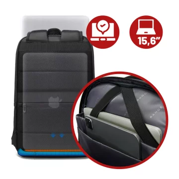 Bange voděodolný batoh na 15,6" notebook, městský cestovatel, 45x30x16 cm, do práce, do letadla, pánské, dámské, s USB portem Černá