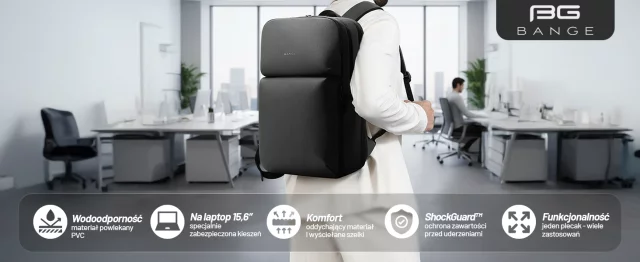 Bange wasserdichter Rucksack für 15,6-Zoll-Laptop, Stadtreisender, 45 x 30 x 16 cm, für Arbeit, Flugzeug, Herren, Damen, mit USB-Anschluss Schwarz