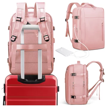 Bange wasserdichter Rucksack für 15,6-Zoll-Laptop, Stadtreisender, 45 x 30 x 16 cm, für Arbeit, Flugzeug, Herren, Damen, mit USB-Anschluss Schwarz