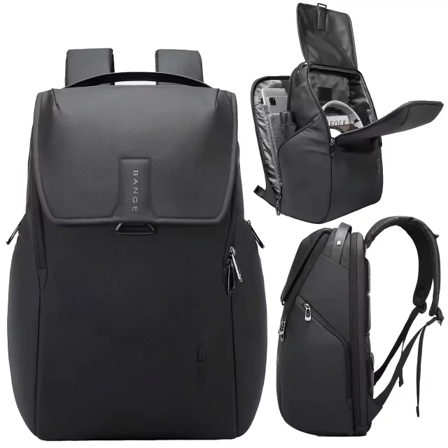 Bange Waterproof Backpack Laptop Bag 15.6" City Travel 46x30x19 cm for Work School Plane Men's Women's Black