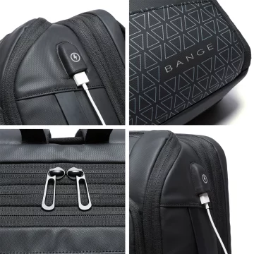 Bange voděodolný batoh na 15,6" notebook, městský cestovatel, 45x30x16 cm, do práce, do letadla, pánské, dámské, s USB portem Černá
