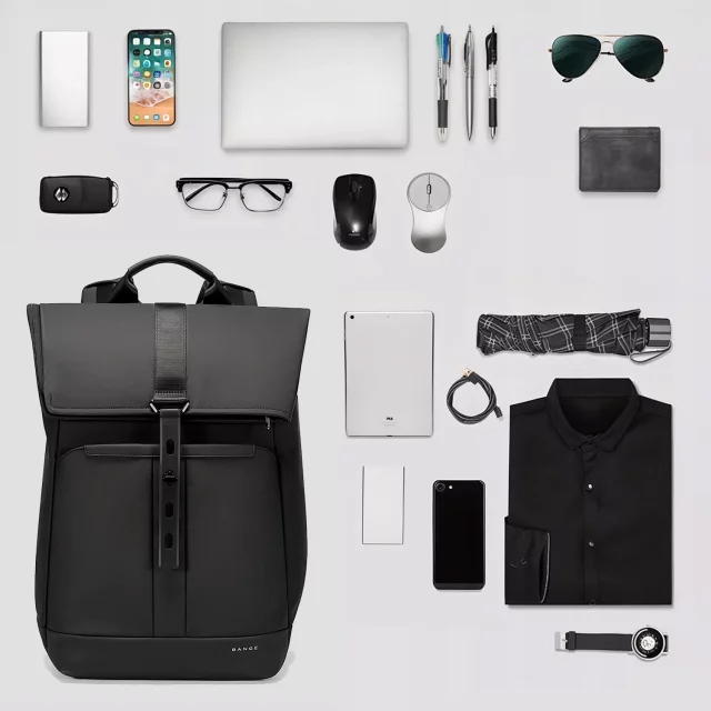 Bange wasserdichter Rucksack für 15,6-Zoll-Laptop, Stadtreisender, 45 x 30 x 16 cm, für Arbeit, Flugzeug, Herren, Damen, mit USB-Anschluss Schwarz