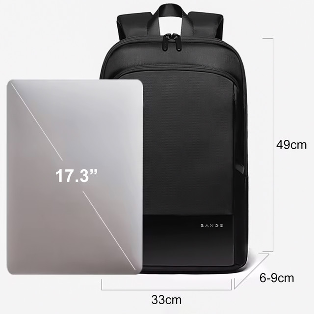 Bange Waterproof Backpack Laptop Bag 17" Travel Expandable 49x33x6 cm for Work School Airplane Men's Women's Black
