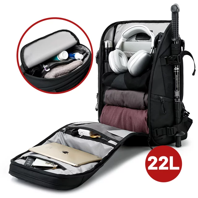 Voděodolný batoh Bange 22L pro notebooky do 15,6" – prostorný a pohodlný, odolný a prodyšný, do města i na cesty, do práce i do letadla, unisex – černý