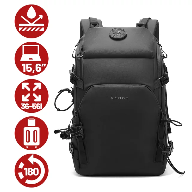 Bange Waterproof Backpack for Laptop 15.6" City Travel 45x30x16 cm for Work Airplane Men's Women's with USB Port Black