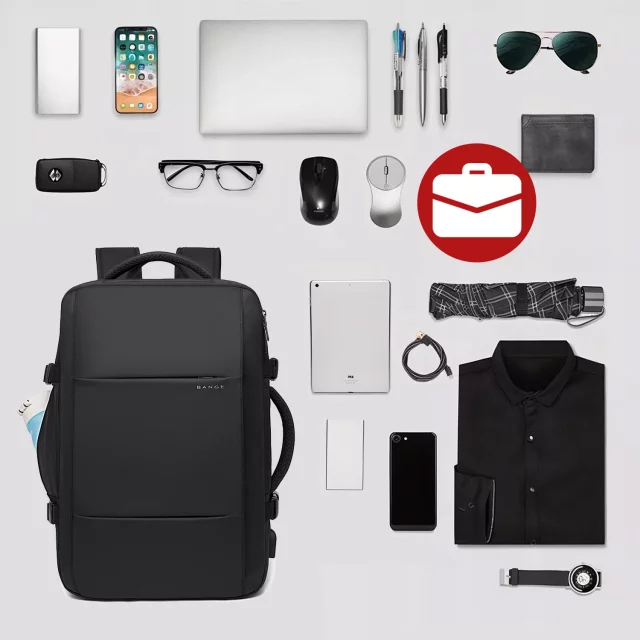 Plecak podróżny Bange BackPack biznesowy plecak rozszerzalny Torba pojemna do laptopa 17.3" z portem USB Czarny