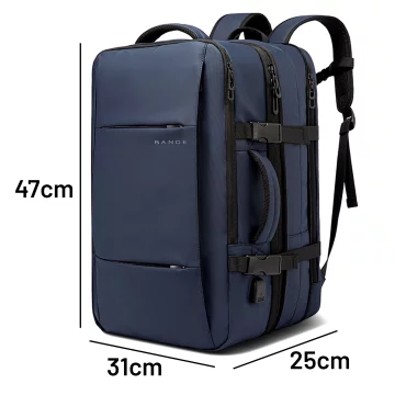 Wasserdichter Rucksack von Bange für Laptops bis 15,6 Zoll, 47 x 31 x 15–25 cm, ideal für Stadt und Reisen, Arbeit und Flugreisen, mit USB-Anschluss, Marineblau