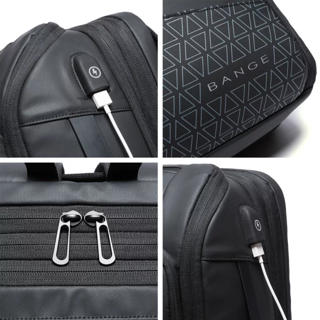 Plecak wodoodporny Bange na laptopa 15.6" miejski podróżny 49x31x18 cm powiększany do pracy samolotu męski damski z gniazdem USB Czarny