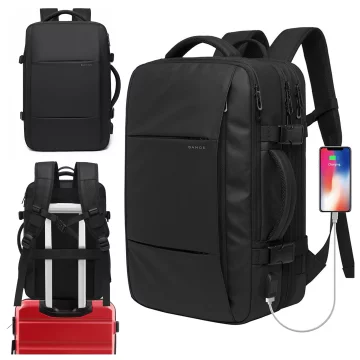 Bange wasserdichter Rucksack für 15,6-Zoll-Laptop, Stadtreisender, 45 x 30 x 16 cm, für Arbeit, Flugzeug, Herren, Damen, mit USB-Anschluss Schwarz